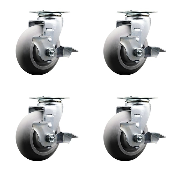 Tool Box Caster Wheel Set 5'' Thermoplastic Rubber Swivel Casters, 4PK